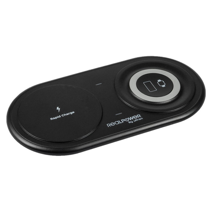 RealPower ChargeAir Duo Cargador Inalámbrico e Interior USB, Negro, 15 W, para Smartphone y Reloj Inteligente