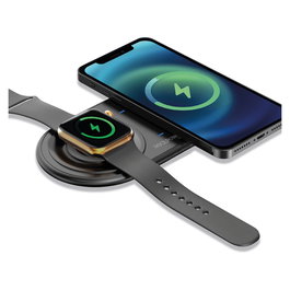 RealPower ChargeAir Duo Cargador Inalámbrico e Interior USB, Negro, 15 W, para Smartphone y Reloj Inteligente