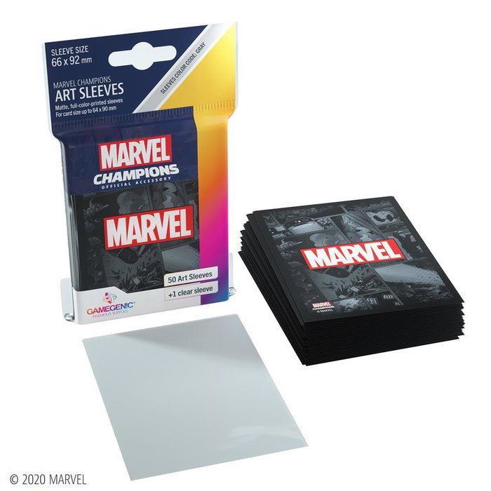 Gamegenic Marvel Champions Fundas Oficiales Marvel Black para Cartas de Juego de Tamaño Estándar, 50 Fundas Ilustradas + 1 Transparente