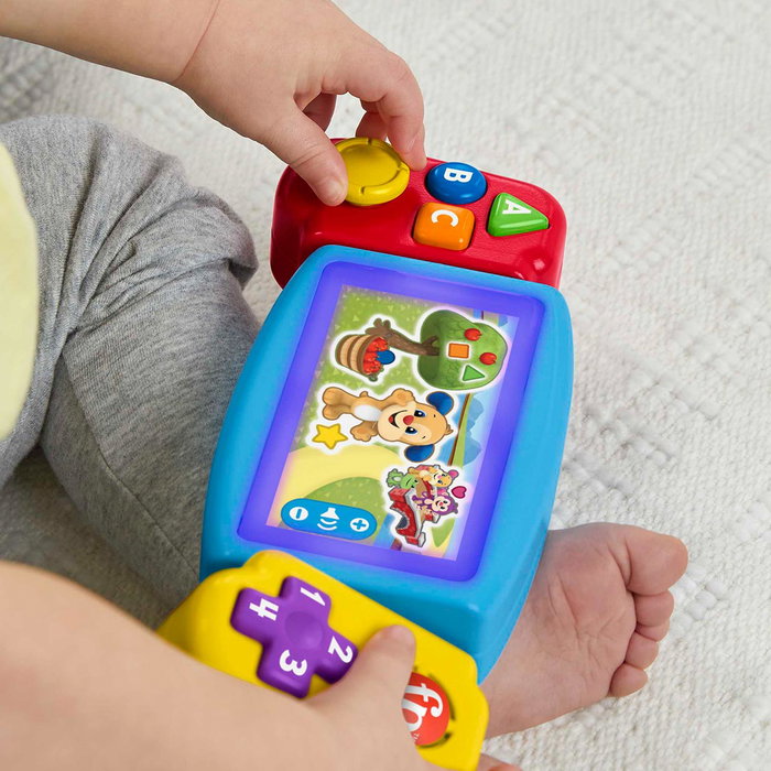 Fisher-Price Gamer Gira y Aprende HNL52 Videoconsola Interactiva para Bebés +9 meses, Enseña Números, Formas y Colores