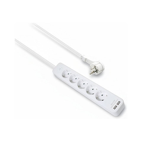 Helos Regleta de enchufes ADVANCED, 5 tomas, USB, blanco, 1,5 m Helos Regleta de enchufes ADVANCED, 5 tomas, USB, blanco, 1,5 m