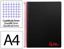 Liderpapel Cuaderno Espiral Micro Wonder A4 Negro 120 Hojas Cuadriculado 5mm