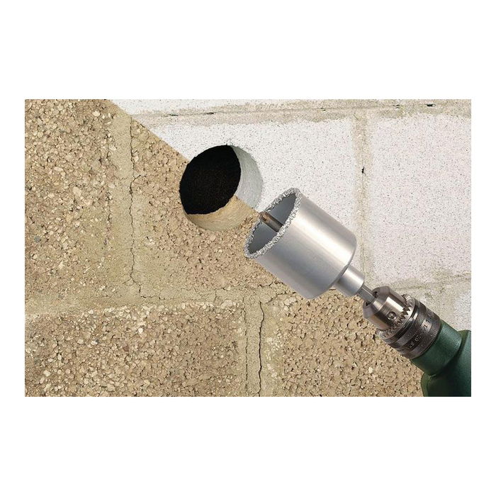 Wolfcraft Corona de Perforación Ø33x55mm Recubierta de Carburo de Tungsteno con Adaptador y Broca Centradora para Paredes de Ladrillo y Piedra