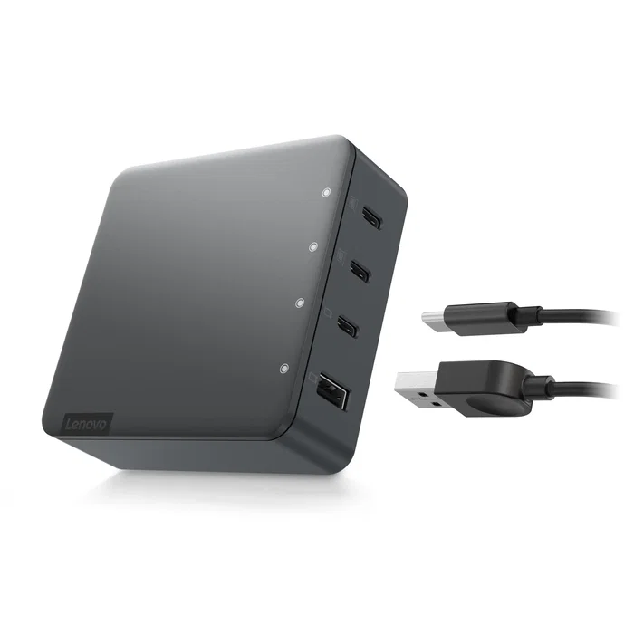 Lenovo G0A6130WEU Cargador Multipuerto 130W con 4 Puertos (3 USB-C + 1 USB-A) Universal, Negro, Cable 1.8m, para EU