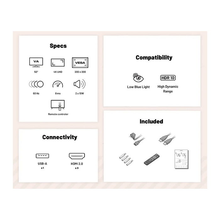 JAPANNEXT JN-IPS550UHD60F - Televisor 4K Ultra HD de 139,7 cm (55") LCD IPS, 3840 x 2160 Pixeles, 60Hz, HDR, HDMI 2.0, Altavoces 10W, Negro