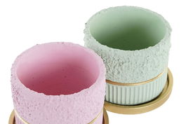 DKD Home Decor Maceta Set de 2 Piezas Cemento Rosa Verde 20 x 16.5 x 20 cm
