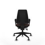 Silla de oficina Elche con mecanismo Asincro tapizada con Similpiel color Marrón oscuro. Equipada con Base piramidal negra, Brazos fijos y Ruedas 65 mm parqué