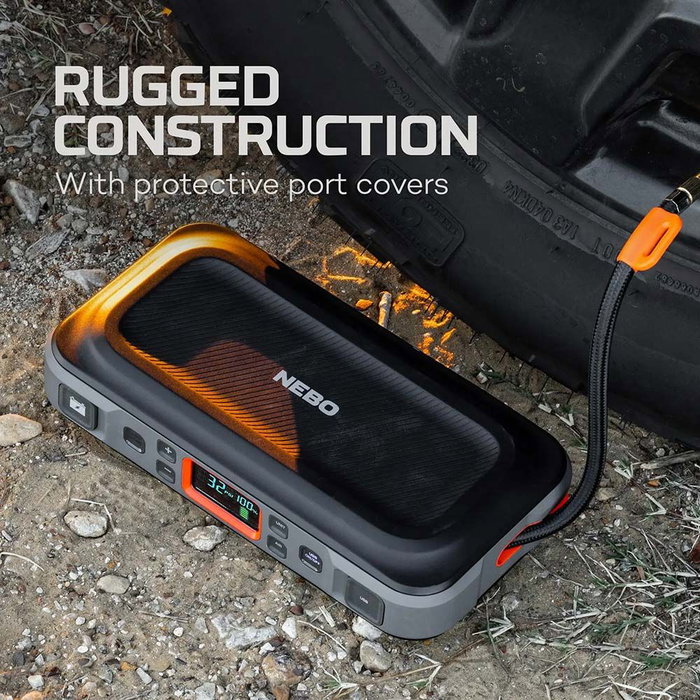 Nebo Assist Air Jump Starter y Compresor de Aire - Arrancador de Batería 12V 1500A Pico, Compresor, Power Bank y Linterna, Recargable USB-C