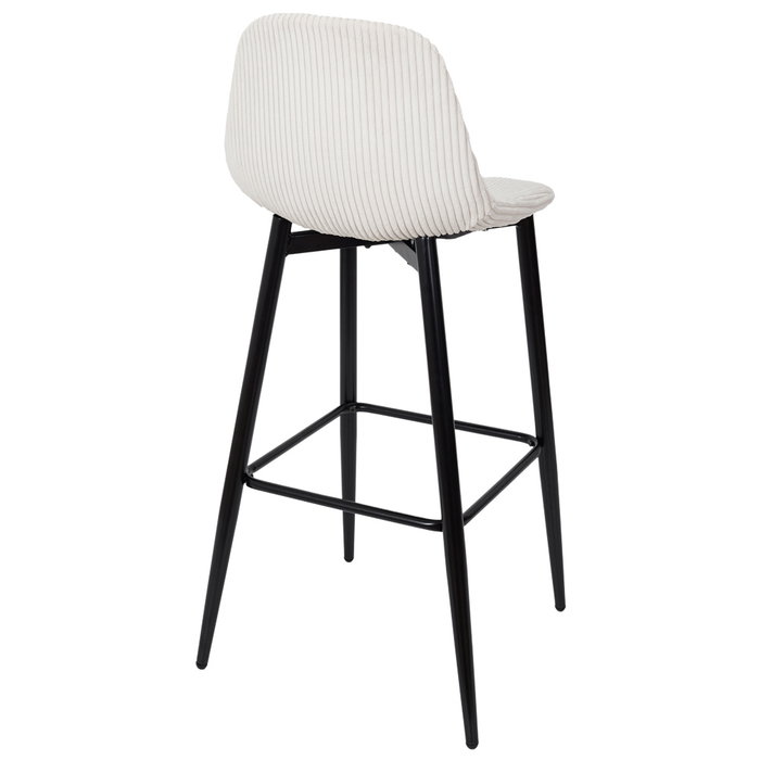 Home Deco Factory Taburete Bar Scott Beige Tapizado Acanalado Poliéster Madera Hierro Altura Asiento 70,5 cm
