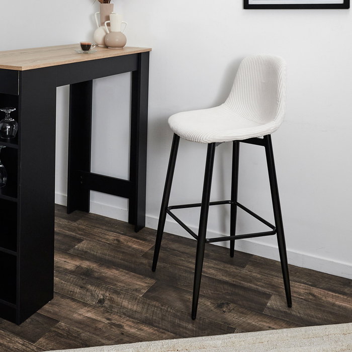 Home Deco Factory Taburete Bar Scott Beige Tapizado Acanalado Poliéster Madera Hierro Altura Asiento 70,5 cm