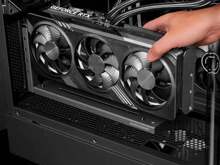 Mars Gaming Kit Montaje Vertical para Tarjeta Gráfica MCAGCV Soporte Universal con Base Magnética Antideslizante, Compatible con GPUs de hasta 3 Slots, Negro