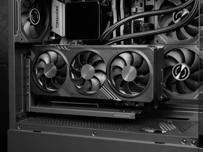 Mars Gaming Kit Montaje Vertical para Tarjeta Gráfica MCAGCV Soporte Universal con Base Magnética Antideslizante, Compatible con GPUs de hasta 3 Slots, Negro