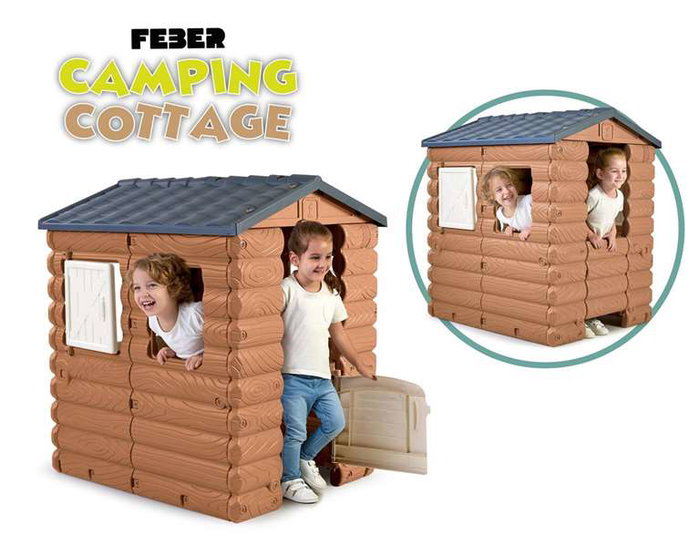 Feber Casa de Juegos Camping Cottage de Plástico para Niños, Multicolor - 104x90x1,18 cm