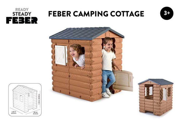 Feber Casa de Juegos Camping Cottage de Plástico para Niños, Multicolor - 104x90x1,18 cm