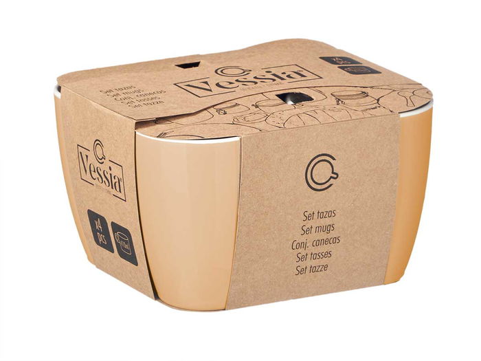 Vessia Set 4 Tazas Beige 410ml Porcelana, Dimensiones 20x11.7x18.5cm (Set de 6)