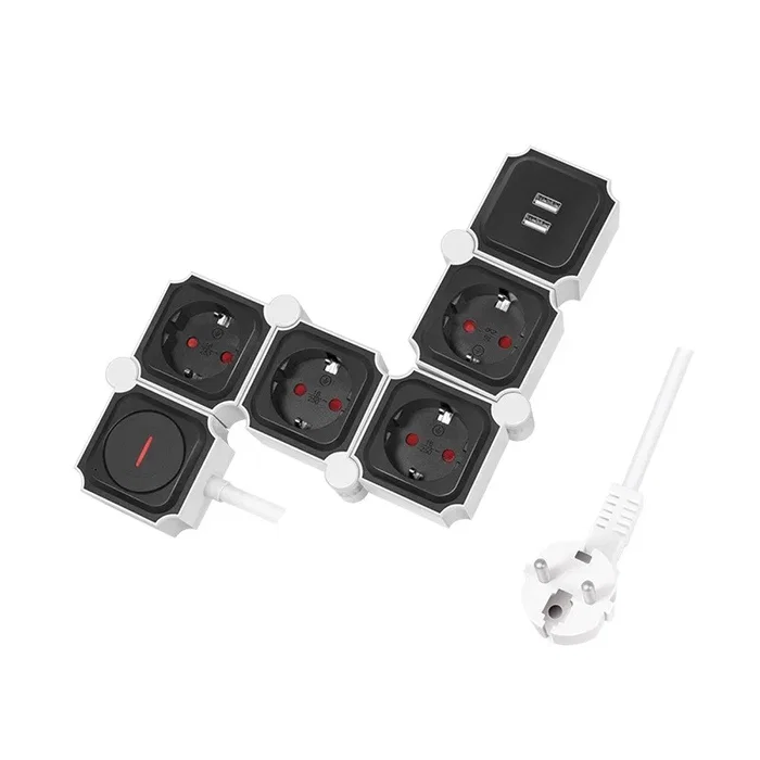 LogiLink Regleta de enchufes con diseño de serpiente, 4 tomas de seguridad y 2x USB-A, blanco/negro LogiLink Regleta de enchufes con diseño de serpiente, 4 tomas de seguridad y 2x USB-A, blanco/negro