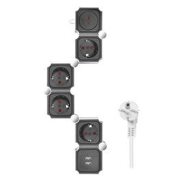 LogiLink Regleta de enchufes con diseño de serpiente, 4 tomas de seguridad y 2x USB-A, blanco/negro