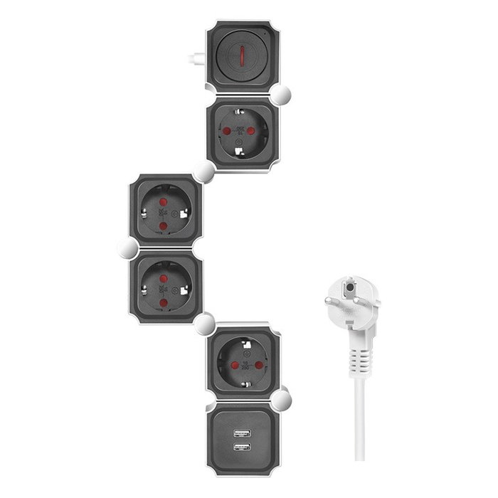 LogiLink Regleta de enchufes con diseño de serpiente, 4 tomas de seguridad y 2x USB-A, blanco/negro LogiLink Regleta de enchufes con diseño de serpiente, 4 tomas de seguridad y 2x USB-A, blanco/negro