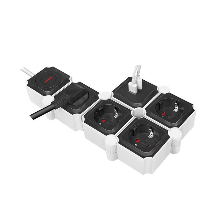 LogiLink Regleta de enchufes con diseño de serpiente, 4 tomas de seguridad y 2x USB-A, blanco/negro LogiLink Regleta de enchufes con diseño de serpiente, 4 tomas de seguridad y 2x USB-A, blanco/negro