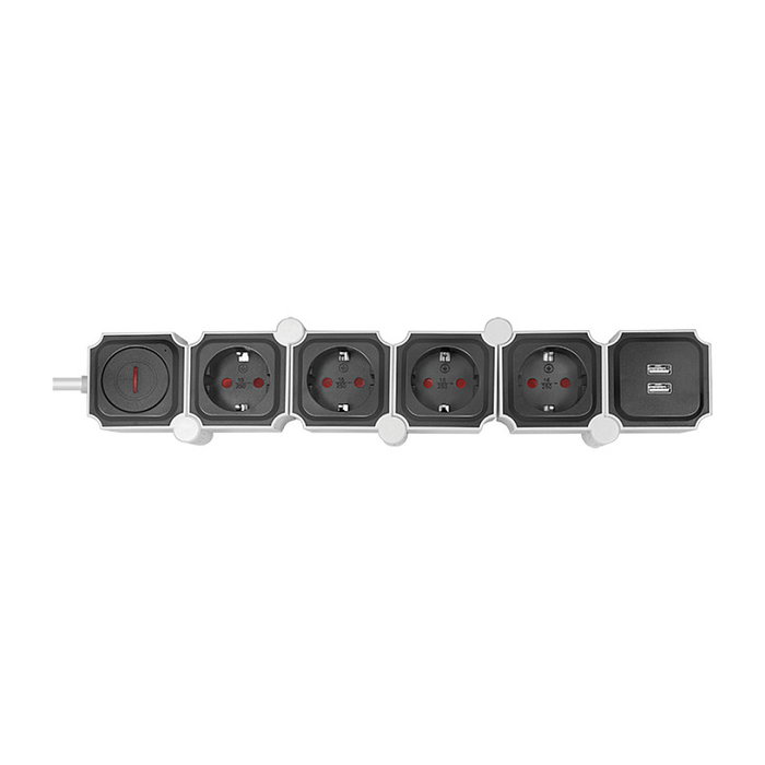 LogiLink Regleta en forma de serpiente con 4 tomas de seguridad y 2 USB-A, blanco/negro