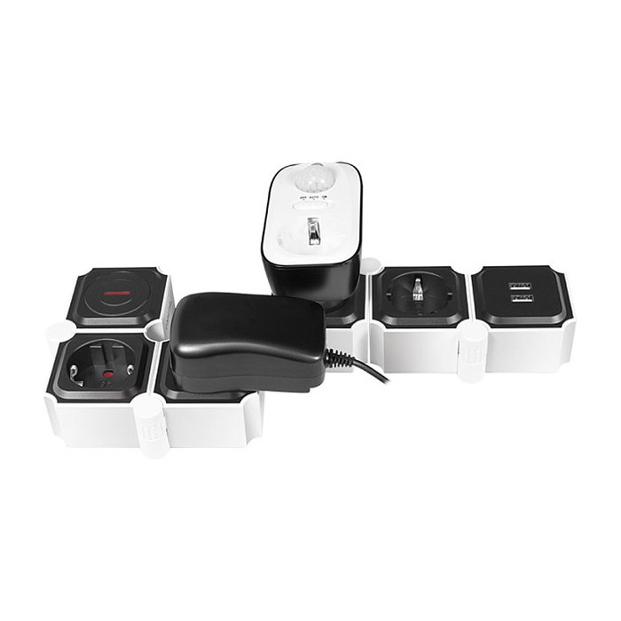 LogiLink Regleta en forma de serpiente con 4 tomas de seguridad y 2 USB-A, blanco/negro
