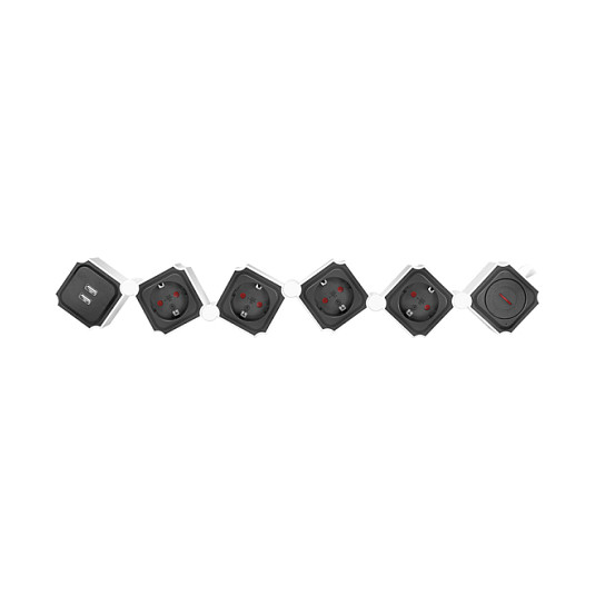 LogiLink Regleta en forma de serpiente con 4 tomas de seguridad y 2 USB-A, blanco/negro