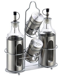DKD Home Decor Set de 4 Vinagreras Inox y Cristal Plateado