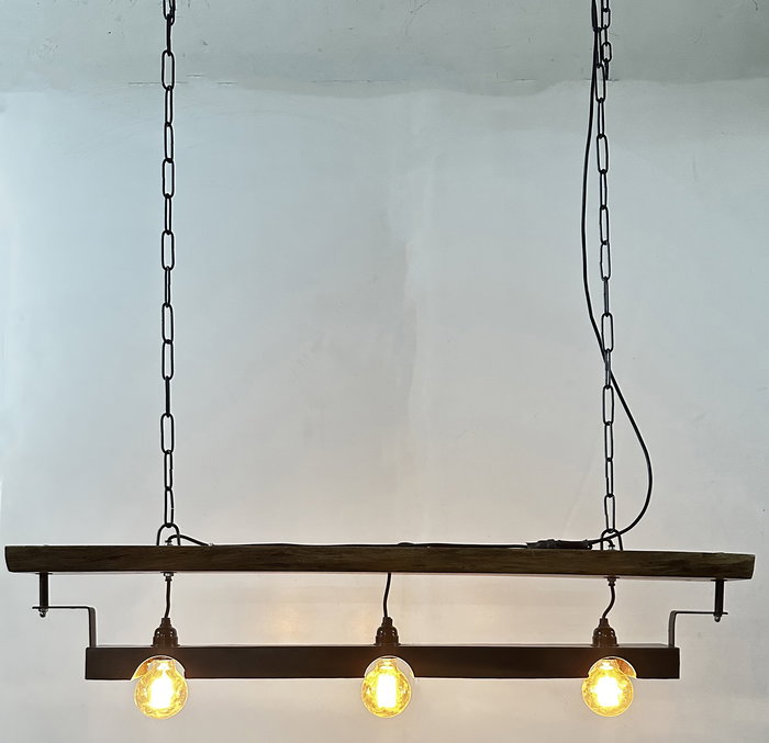 DKD Home Decor Lampara Techo Vintage Marron Negro Hierro Acacia 16 x 26 x 116 cm