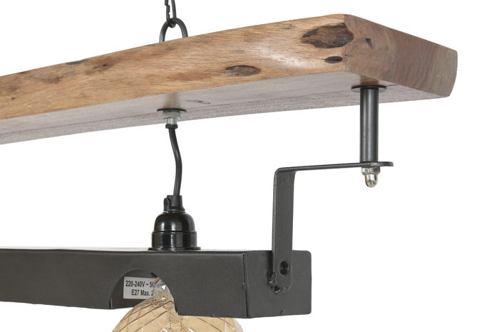 DKD Home Decor Lampara Techo Vintage Marron Negro Hierro Acacia 16 x 26 x 116 cm