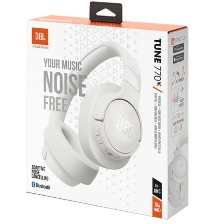 JBL Auriculares Inalámbricos Tune 770NC/ JBLT770NCWHT con Micrófono, Bluetooth 5.3, Cancelación de Ruido Adaptativa, Sonido Pure Bass, Blancos