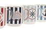 DKD Home Decor Mug Atlántico Porcelana New Bone Azul Blanco 8.5 x 10 x 12 cm (12 Unidades) Apto Microondas Lavavajillas 410ml