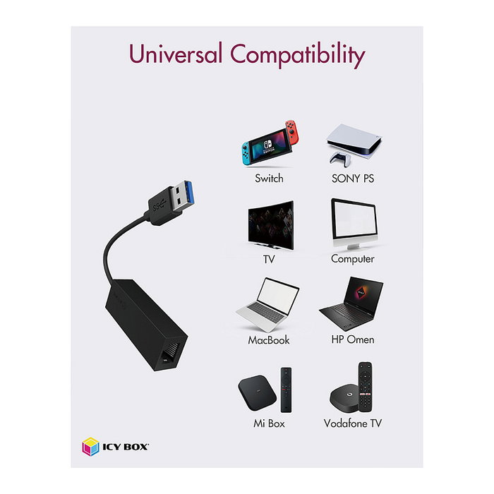 ICY BOX IB-AC501a Adaptador USB 3.2 Gen1 a Gigabit Ethernet Negro ICY BOX IB-AC501a Adaptador USB 3.2 Gen1 a Gigabit Ethernet Negro