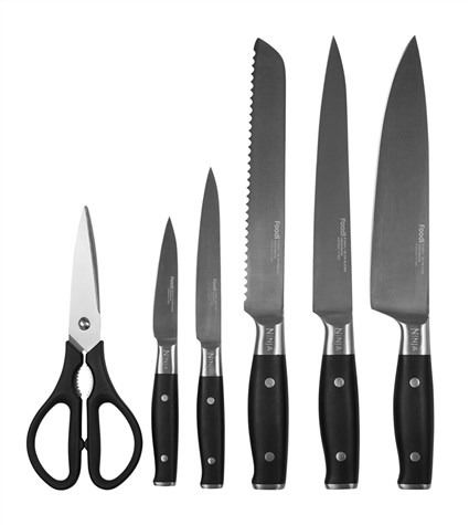Ninja K32006EU Set de 6 Piezas Taco con Afilador Integrado, 5 Cuchillos, Tijeras Ninja Foodi de Acero Inoxidable Alemán Forjado