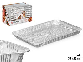 Kinvara Set 4 Bandejas Aluminio Rectangular Grill Calada 34 x 23 cm Plata (Set de 24)
