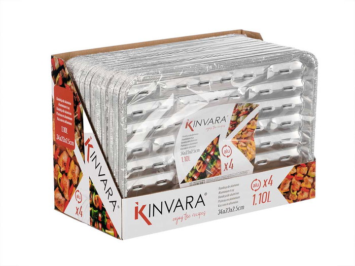 Kinvara Set 4 Bandejas Aluminio Rectangular Grill Calada 34 x 23 cm Plata (Set de 24)