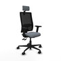 Silla de oficina Bormate con mecanismo Asincro tapizada con Tela color Gris y malla color Negro. Equipada con lumbar 1D, Brazos 2D, Cabecero 2D y Ruedas 65mm nailon