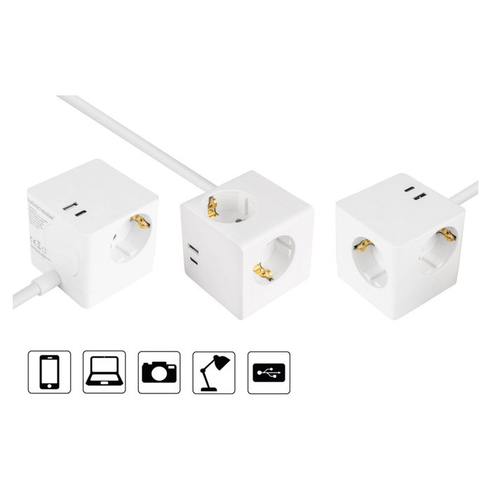 Kabelmeister Cubo de enchufes 3-fach USB-C USB-A, blanco, 2m Kabelmeister Cubo de enchufes 3-fach USB-C USB-A, blanco, 2m