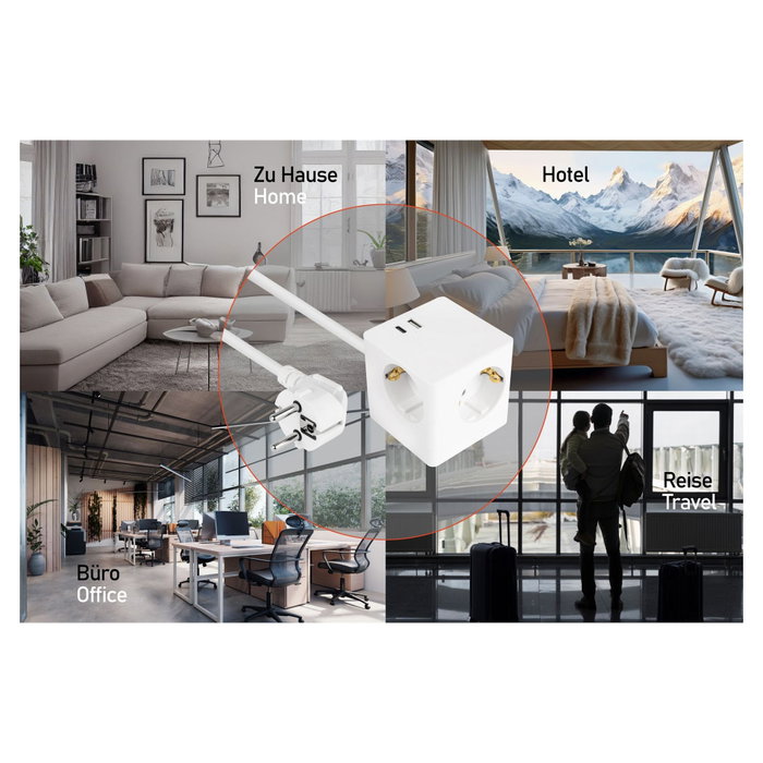 Kabelmeister Cubo de enchufes 3-fach USB-C USB-A, blanco, 2m Kabelmeister Cubo de enchufes 3-fach USB-C USB-A, blanco, 2m