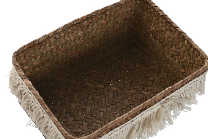 DKD Home Decor Cesta Boho Natural Blanco Fibra Set 3 Piezas 17 x 10 x 23 cm