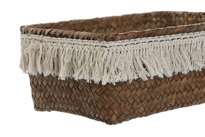 DKD Home Decor Cesta Boho Natural Blanco Fibra Set 3 Piezas 17 x 10 x 23 cm