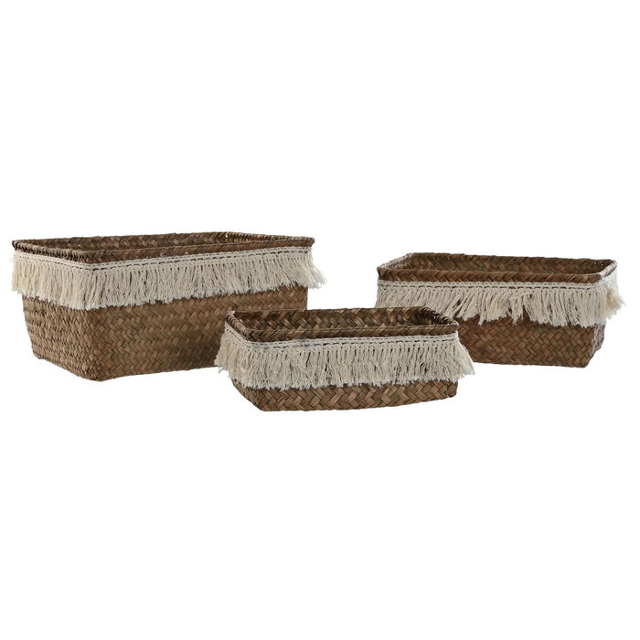 DKD Home Decor Set de 3 Cestas de Fibra Colección Flecos Decapé Natural