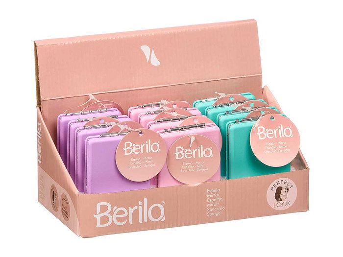 BERILO Espejo Plegable Rectangular Surtido 3 Colores (24 unidades) de Morado, Rosa y Verde BERILO Espejo Plegable Rectangular Surtido 3 Colores (24 unidades) de Morado, Rosa y Verde