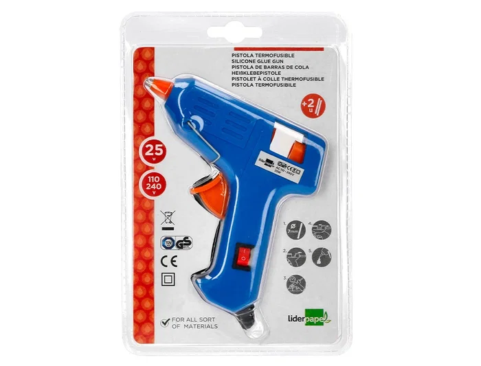Liderpapel Pistola de Silicona Caliente Mini 25W con Gatillo Dispensador y 2 Barras de Repuesto 7mm