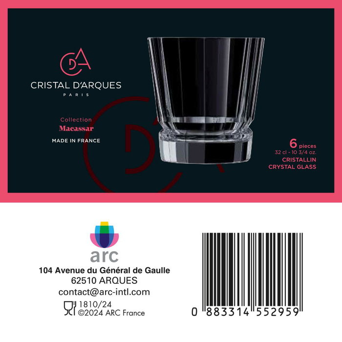 Set 6 Vasos Bajos Vidrio Macassar Cristal d'Arques 32 cL