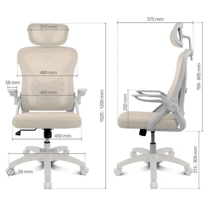 Drift DRAIR35 Silla Gaming Ergonómica con Respaldo de Malla, Reclinable 90-120°, Reposabrazos, Blanco y Beige, para Videojuegos y Oficina, Soporta 120 kg