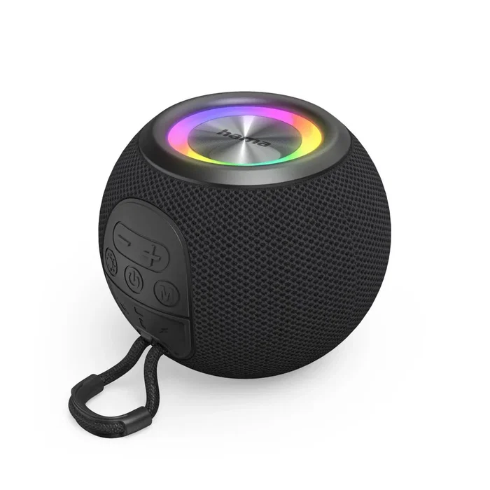 Hama 00188237 Altavoz Bluetooth Portátil, 5W, Negro, con TWS, Carga USB-C, 10h Autonomía, Manos Libres, Conexión AUX/USB/microSD, Diseño Esférico con Asa