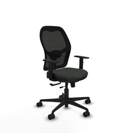 Silla de oficina Jorquera con mecanismo Sincro/Traslack tapizada con Tela color Negro. Equipada con lumbar 1D, Brazos 1D y Ruedas 65mm nailon