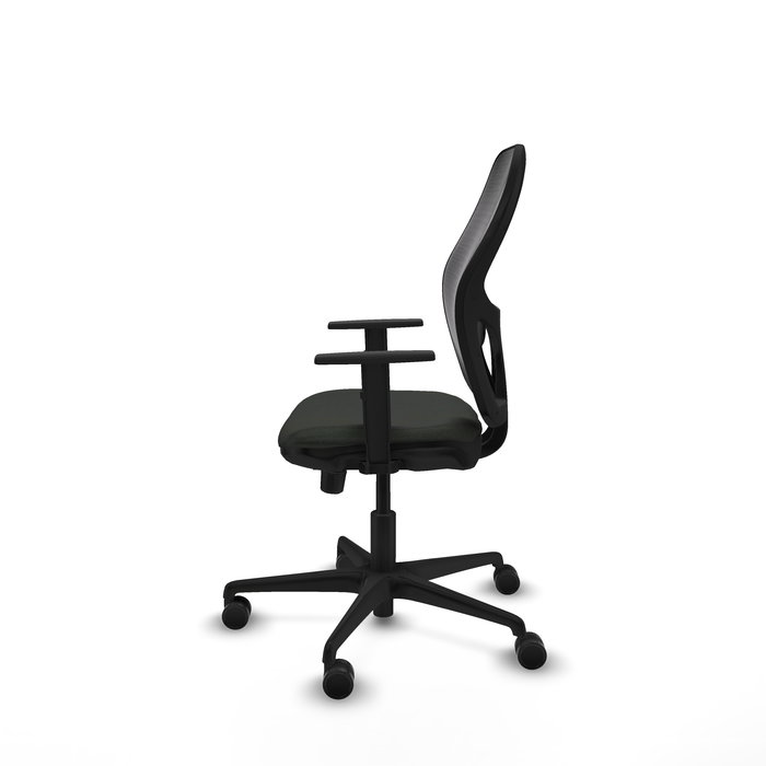 Silla de oficina Jorquera con mecanismo Sincro/Traslack tapizada con Tela color Negro. Equipada con lumbar 1D, Brazos 1D y Ruedas 65mm nailon