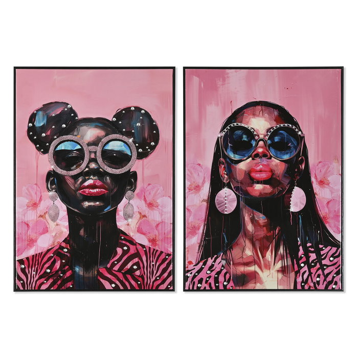 DKD Home Decor Cuadro Lienzo Chica Gafas, Rosa, 50x3x70 cm (Pack de 2)
