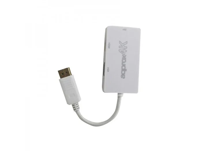 Approx appC37 - Adaptador DisplayPort a VGA + HDMI + DVI 3 en 1, Blanco, Resolución 4K 4096x2160@30Hz, para MacBook Pro/Air, Monitores, Proyectores